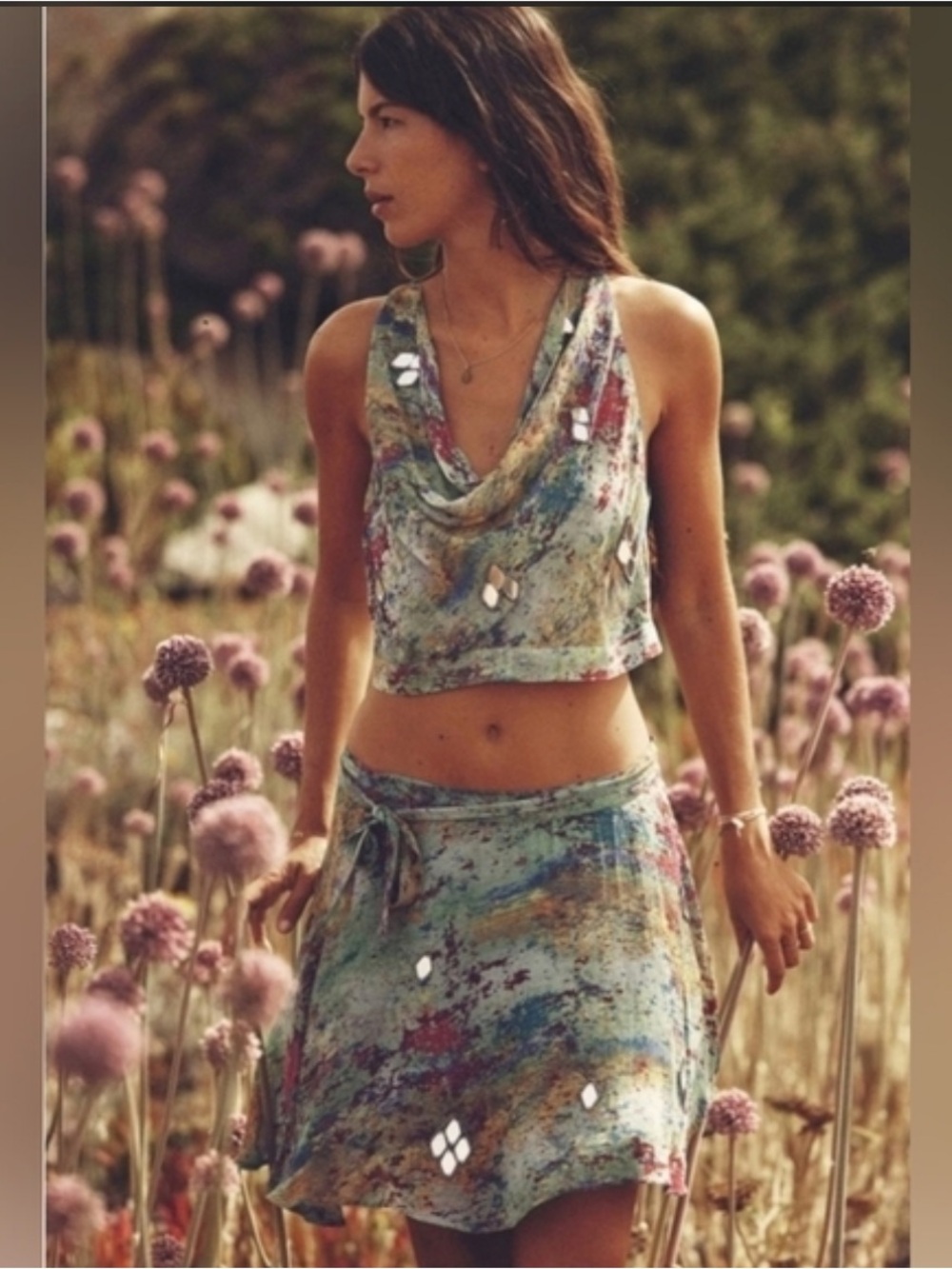 Zara Multicolor Green Draped Camisole with Mirror Accents - Picture 6 of 6